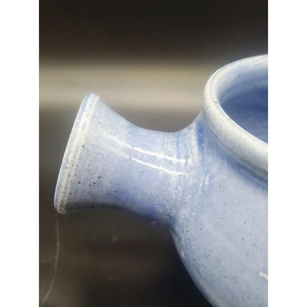 Handmade Studio Art‎ Pottery Handled Soup Bowl Blue Drip Glaze 7